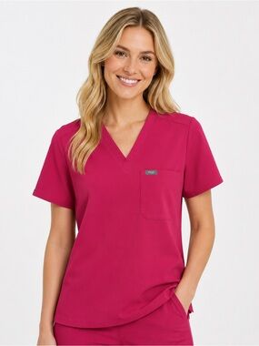 Figs Red V-Neck Scrub Top- see description